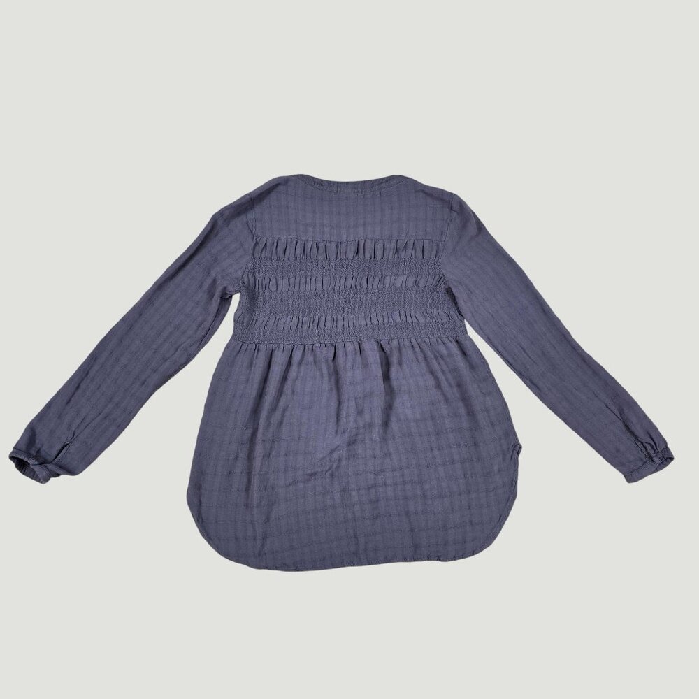 Boho Smocked Tunic Blouse Gray Medium - Picture 7 of 16